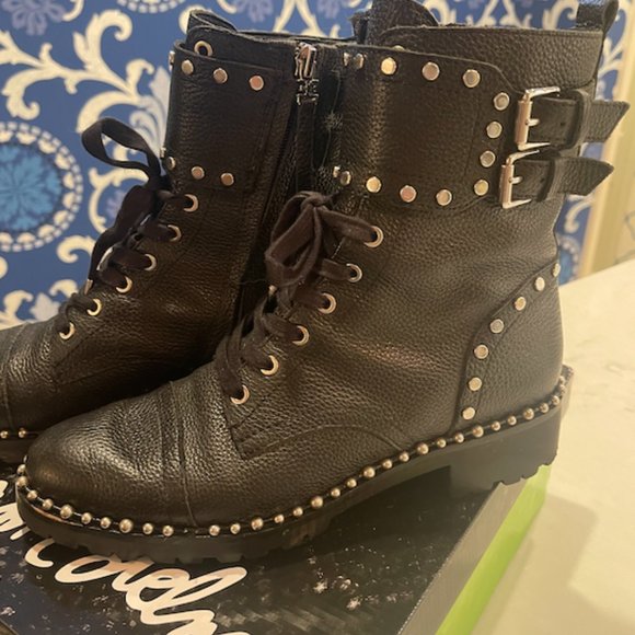 Sam Edelman Jennifer Black Lace-Up Combat Boots-Size 8 - Picture 1 of 9